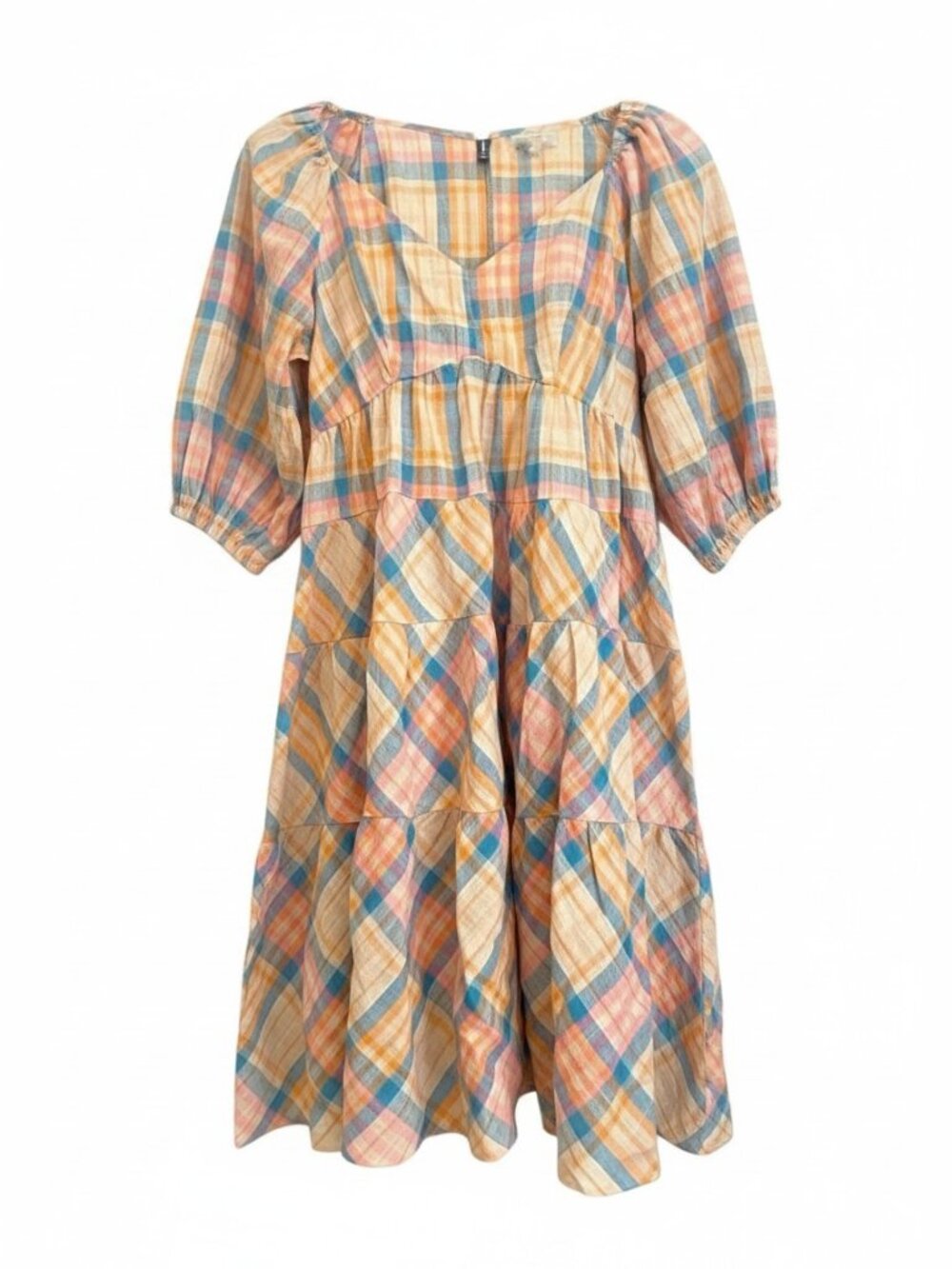 Pastel Plaid Prairie Puff Sleeve Dress Soft Romantic Western Cottagecre